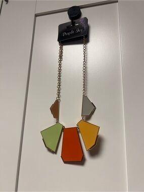 Geometric Colorblock Necklace in Orange, Yellow, Green, Beige, Brown